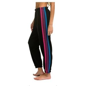 Aviator Nation 5 STRIPE SWEATPANTS - BLACK // PINK PURPLE size Small like NEW!!